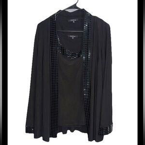 Onyx Nite Black Sequin Women's Top & Cardigan 2 piece XL NWT